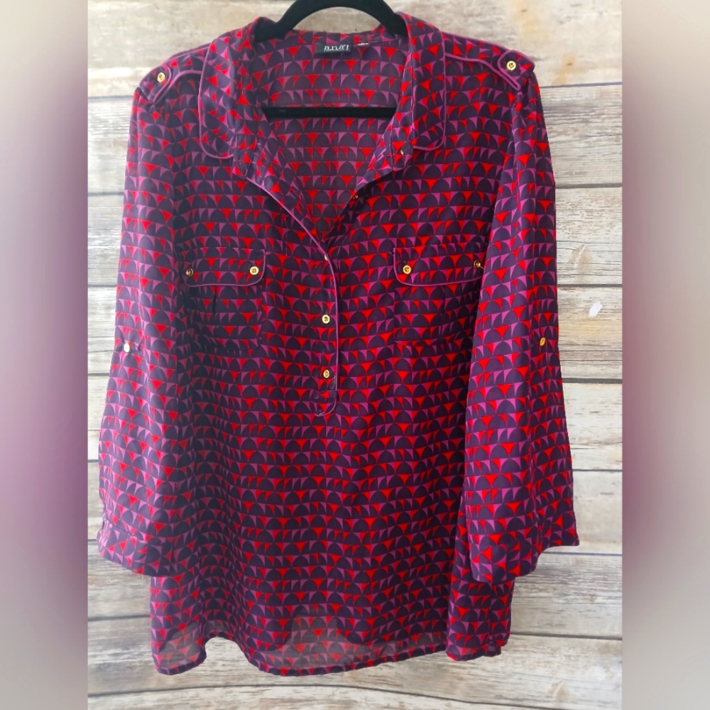 a.n.a 2X red and maroon, sheer, silky Women's Top